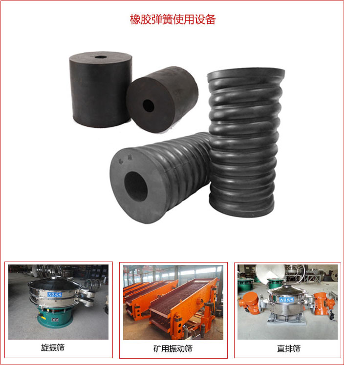 橡膠彈簧適用設(shè)備:旋振篩,礦用振動篩,直排篩等