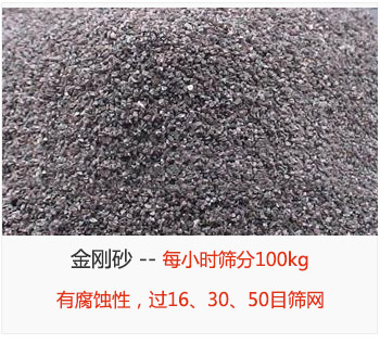 篩分金剛砂每小時100kg，有腐蝕性，過16、30、50目篩網