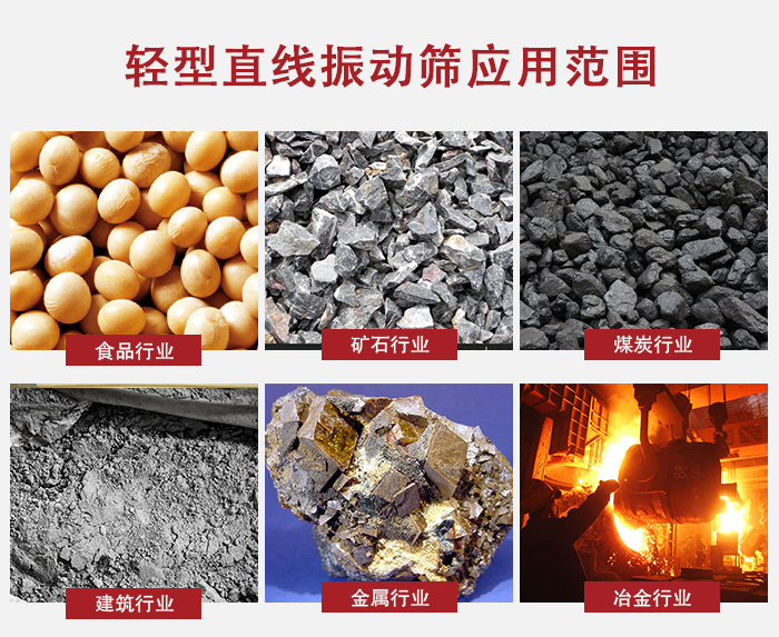 輕型直線振動篩應用范圍較廣多使用與顆粒狀，粉狀以及其它重型行業的輸送。